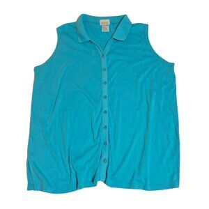 Roaman's plus size sleeveless button-down shirt turquoise 1X